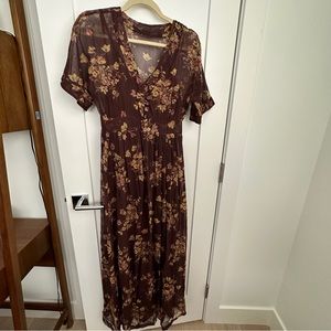 Vintage floor length sheer brown floral dress